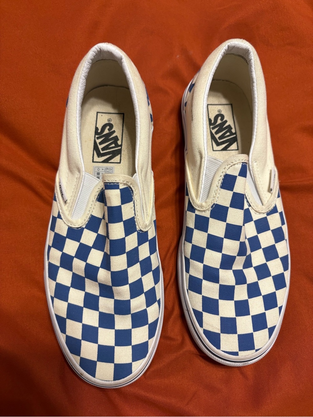 Vans Slip-On Blue and White Checkerboard Canvas Sneakers